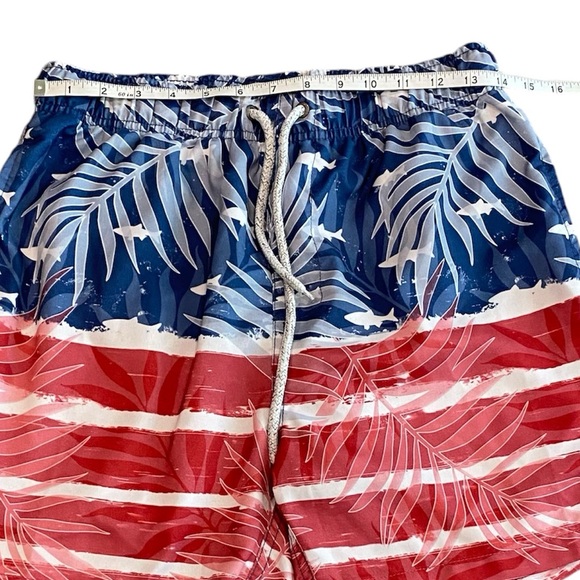 The Endless Summer men’s red white blue fish print swim trunks patriotic size S - Picture 3 of 10